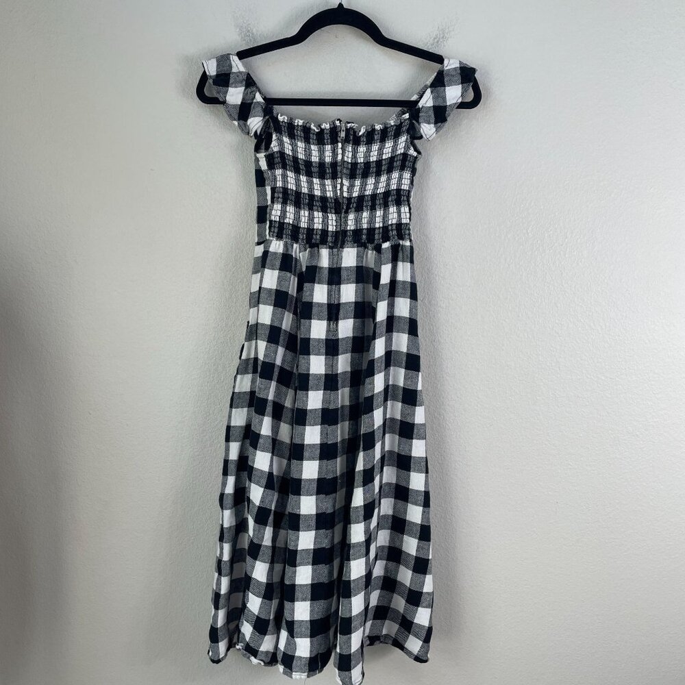 Reformation Womens 0‎ Plaid Hattie Dress Black White 100% Linen Midi